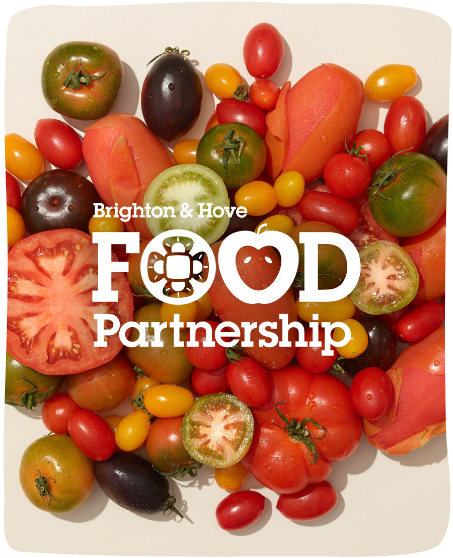 Brighton and Hove Food Partnership logo on tomatoes 